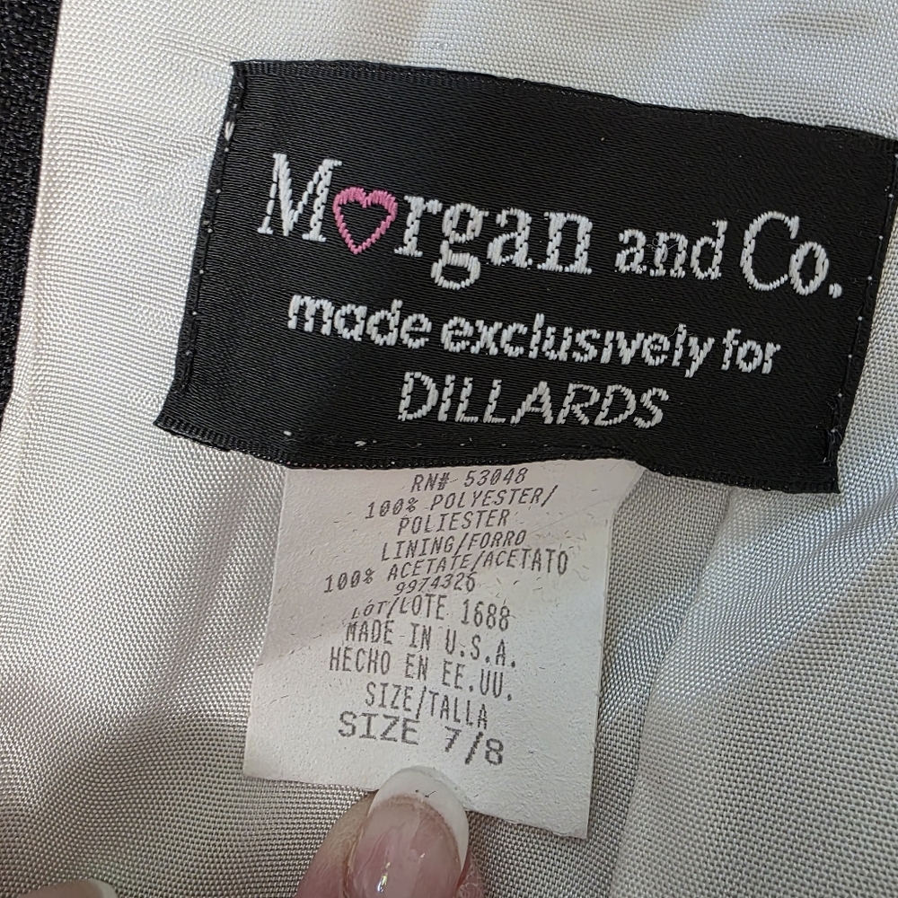 Morgan And Co Elegant Black Floral Lace Evening Dress Maxi Size 7/8 - Picture 11 of 12